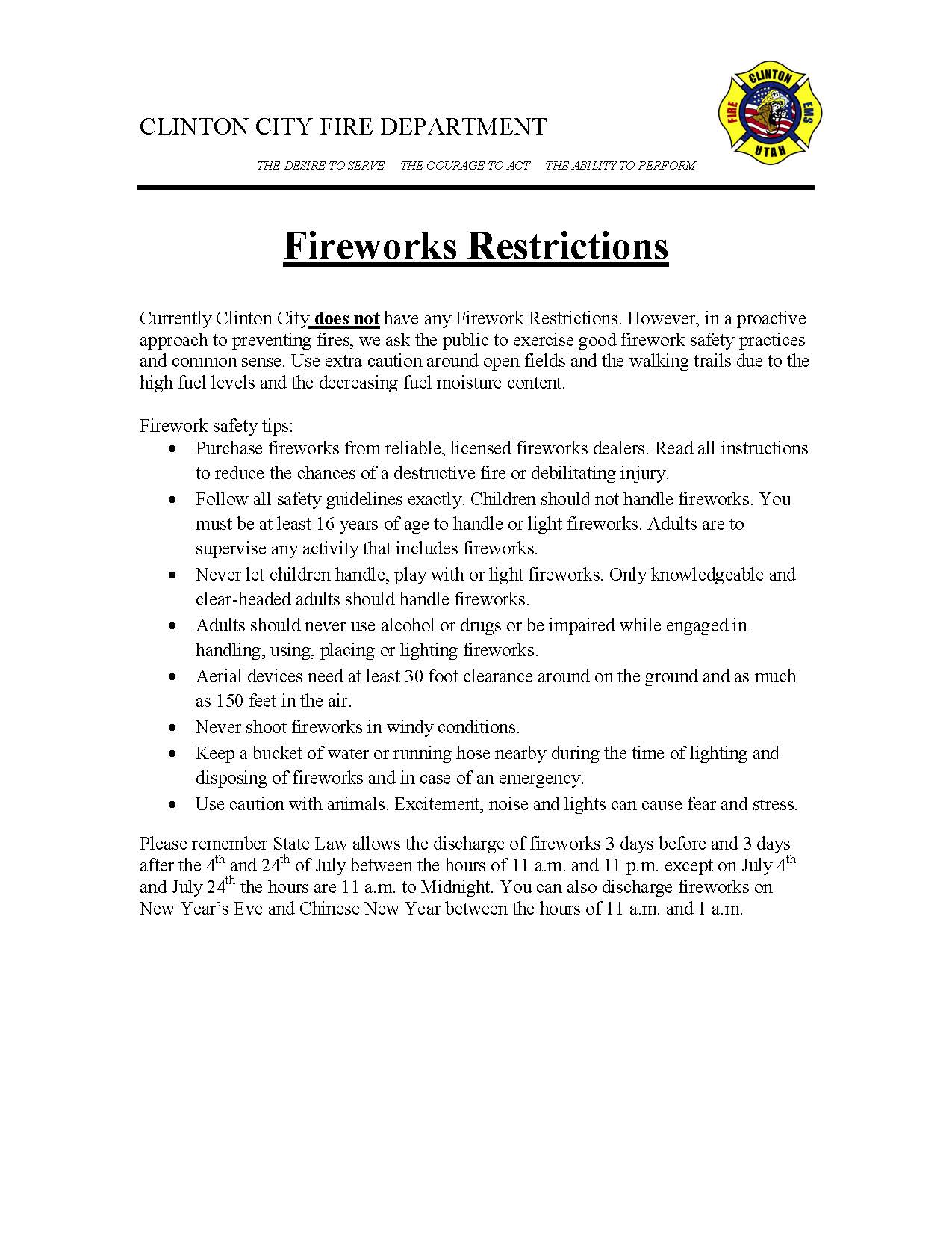 Fireworks restriction 2017