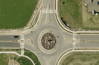An aerial photograph of a roundabout.